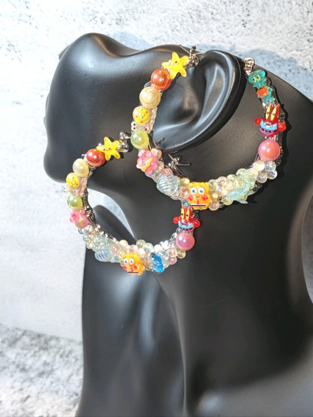 Hand Crafted Colorful Beaded Hoop Earrings with Cute Character Charms